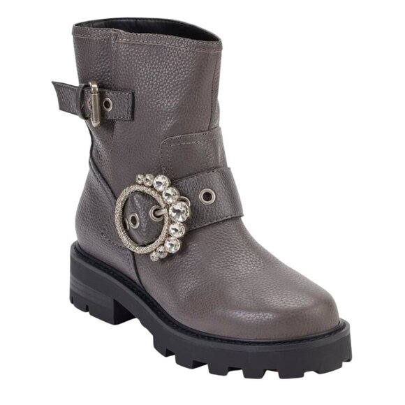 KARL LAGERFELD / Marceau / Grey / Leather Lug-Sole / Combat Boot / With Crystal - Picture 1 of 8